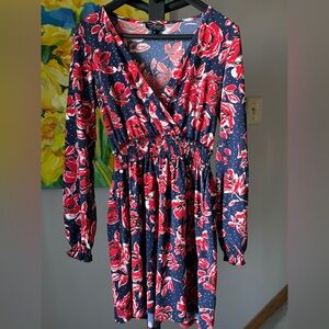 Top shop red navy floral dress in 4 petite resort wear